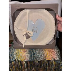 DMSdaco It's A Boy Cake Plate with Heart Shaped Plaque Baby Shower Gift New